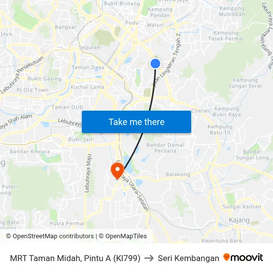 MRT Taman Midah, Pintu A (Kl799) to Seri Kembangan map