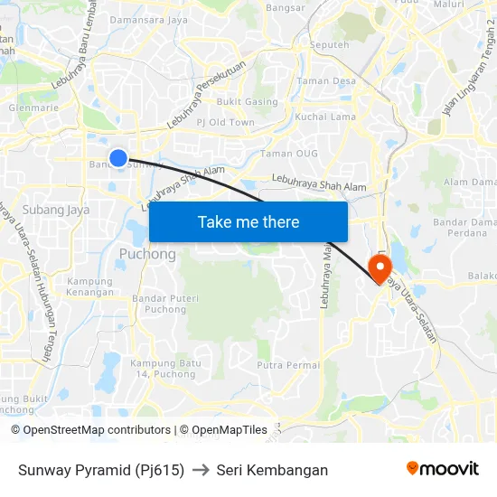 Sunway Pyramid (Pj615) to Seri Kembangan map