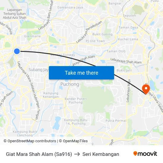 Giat Mara Shah Alam (Sa916) to Seri Kembangan map
