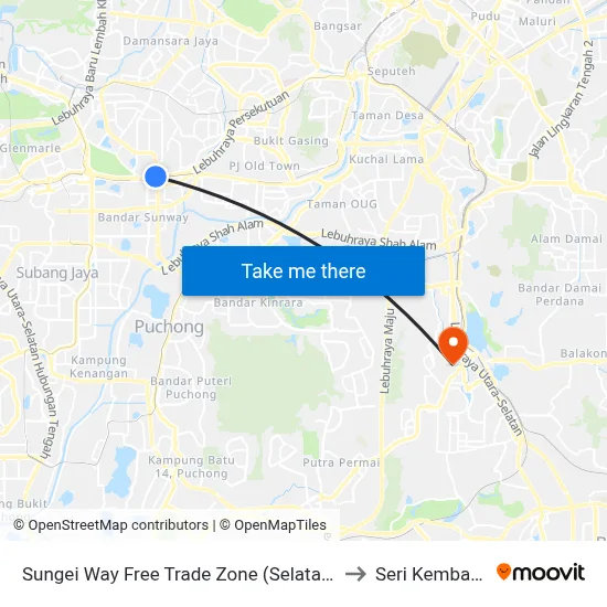 Sungei Way Free Trade Zone (Selatan) (Pj611) to Seri Kembangan map