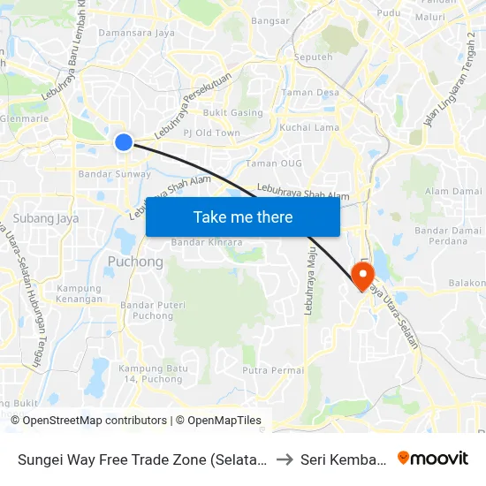 Sungei Way Free Trade Zone (Selatan) (Pj744) to Seri Kembangan map
