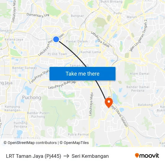 LRT Taman Jaya (Pj445) to Seri Kembangan map