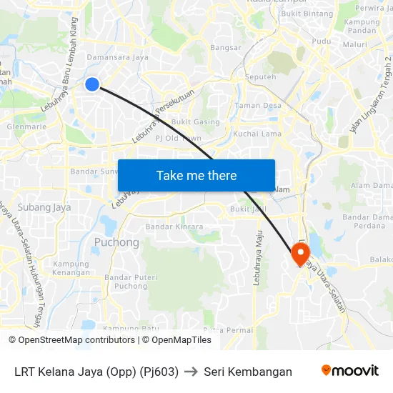 LRT Kelana Jaya (Opp) (Pj603) to Seri Kembangan map
