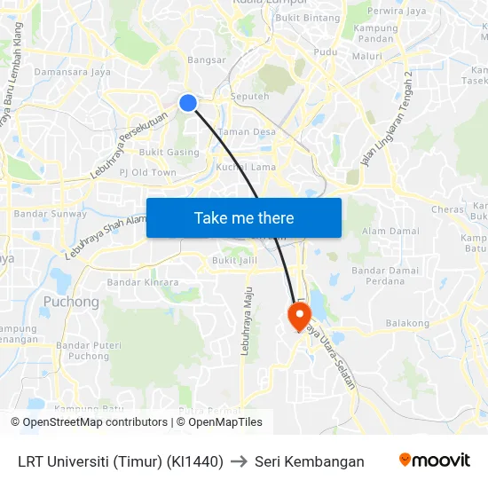 LRT Universiti (Timur) (Kl1440) to Seri Kembangan map