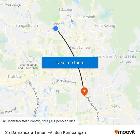 Sri Damansara Timur to Seri Kembangan map