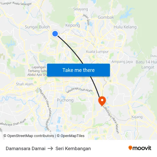 Damansara Damai to Seri Kembangan map
