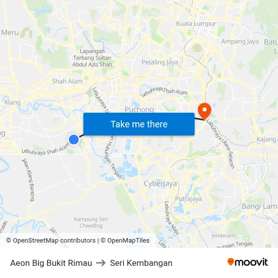 Aeon Big Bukit Rimau to Seri Kembangan map