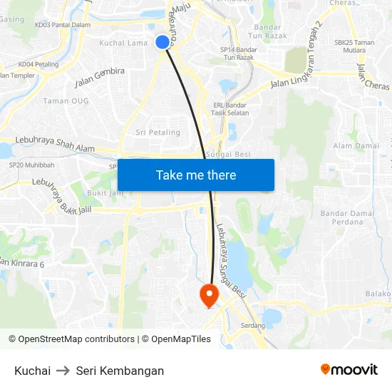 Kuchai to Seri Kembangan map