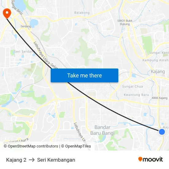 Kajang 2 to Seri Kembangan map