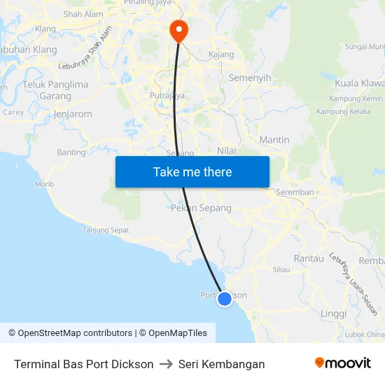Terminal Bas Port Dickson to Seri Kembangan map