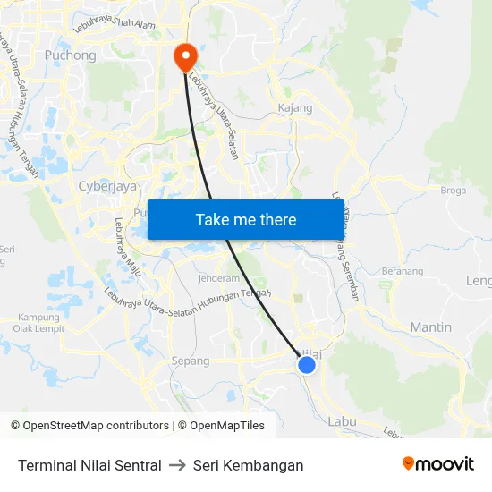 Terminal Nilai Sentral to Seri Kembangan map