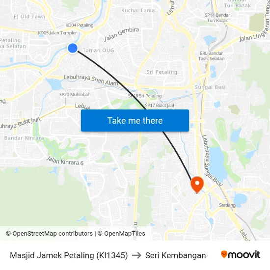 Masjid Jamek Petaling (Kl1345) to Seri Kembangan map