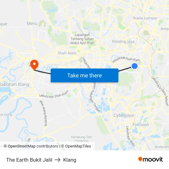 The Earth Bukit Jalil to Klang map