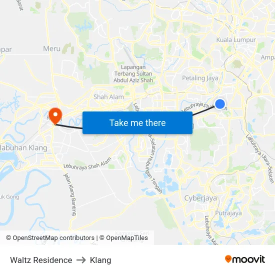 Waltz Residence to Klang map
