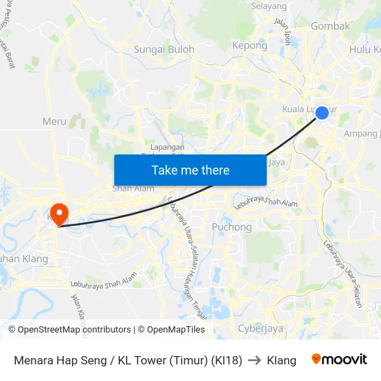 Menara Hap Seng / KL Tower (Timur) (Kl18) to Klang map