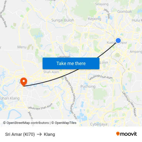 Sri Amar (Kl70) to Klang map