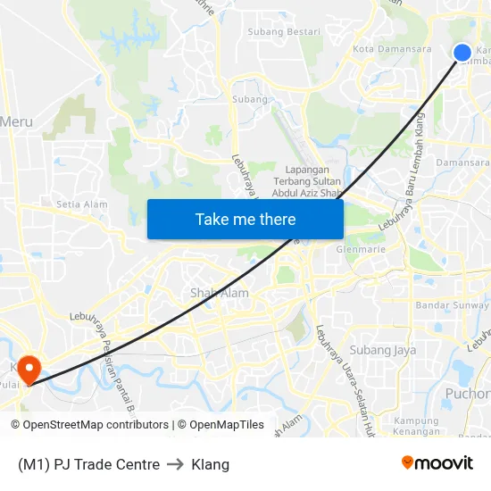 (M1) PJ Trade Centre to Klang map