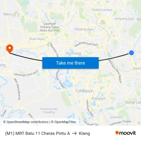 (M1) MRT Batu 11 Cheras Pintu A to Klang map