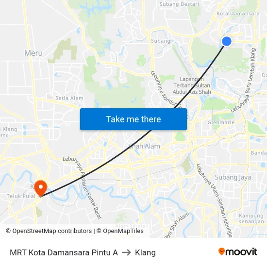 MRT Kota Damansara Pintu A to Klang map