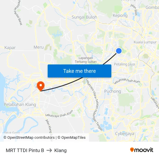 MRT TTDI Pintu B to Klang map