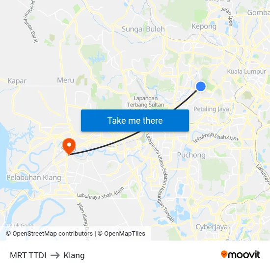 MRT TTDI to Klang map