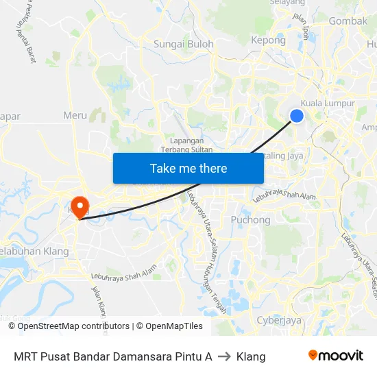 MRT Pusat Bandar Damansara Pintu A to Klang map