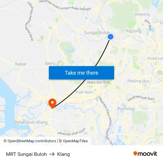 MRT Sungai Buloh to Klang map