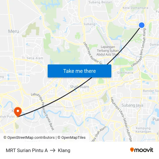MRT Surian Pintu A to Klang map