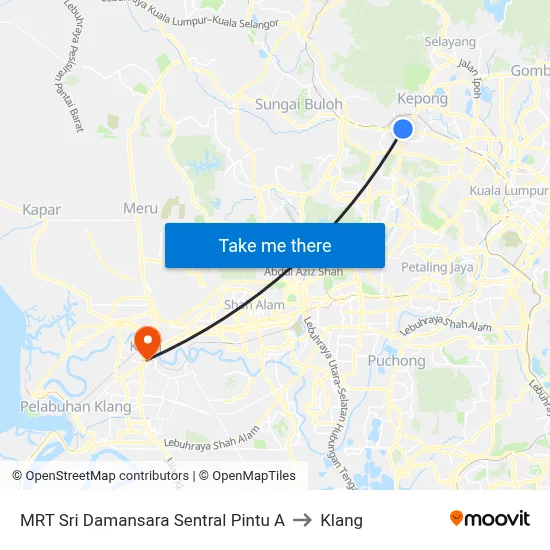 MRT Sri Damansara Sentral Pintu A to Klang map