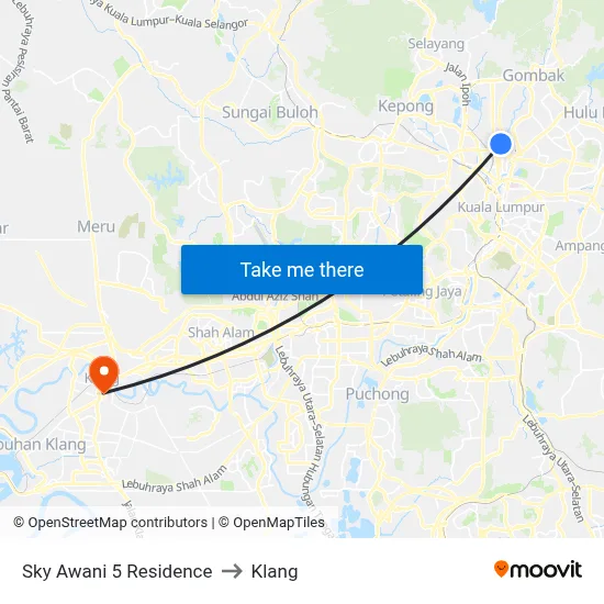 Sky Awani 5 Residence to Klang map