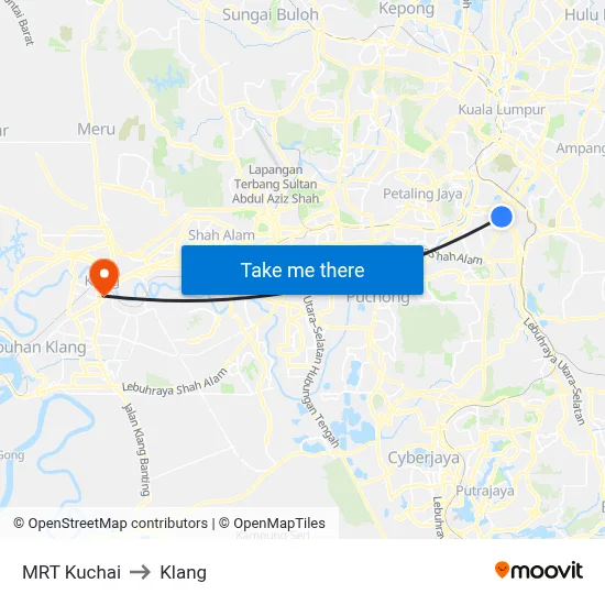 MRT Kuchai to Klang map
