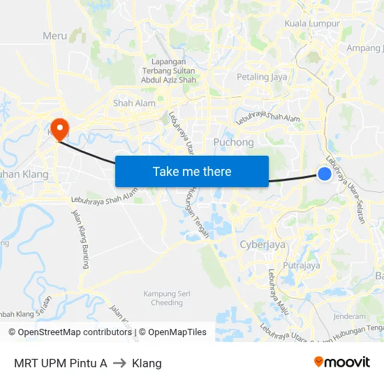 MRT UPM Pintu A to Klang map