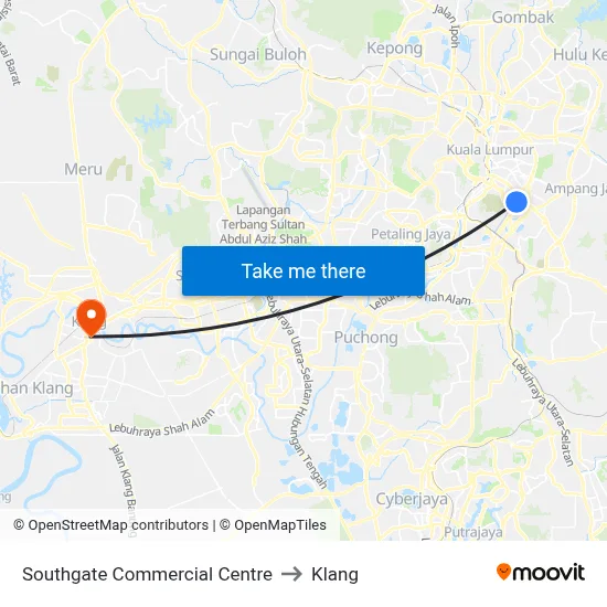Southgate Commercial Centre to Klang map