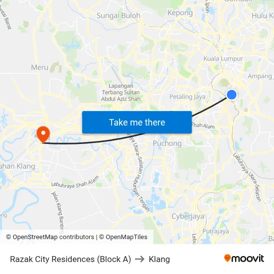 Razak City Residences (Block A) to Klang map