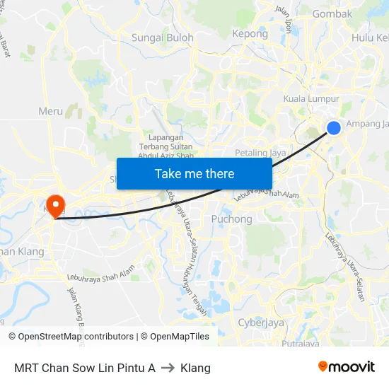 MRT Chan Sow Lin Pintu A to Klang map