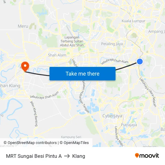 MRT Sungai Besi Pintu A to Klang map