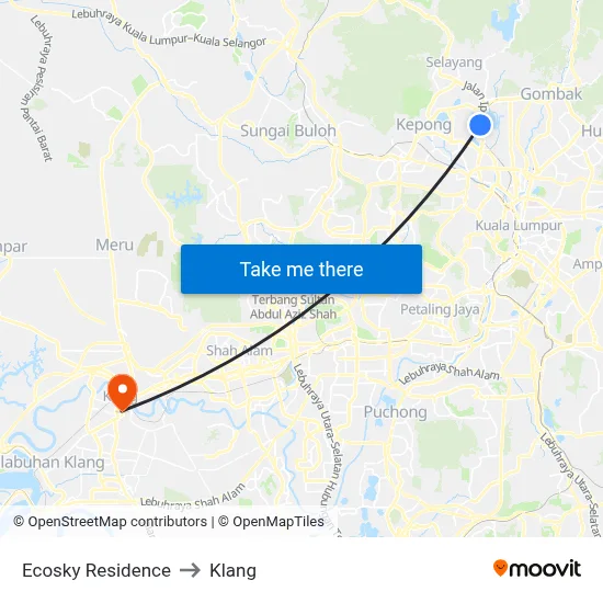 Ecosky Residence to Klang map