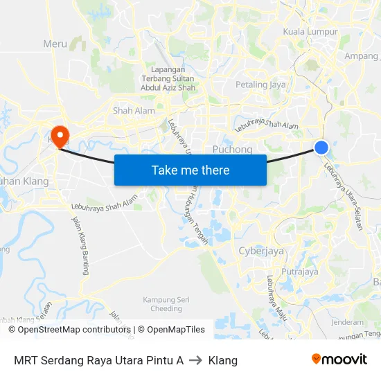 MRT Serdang Raya Utara Pintu A to Klang map