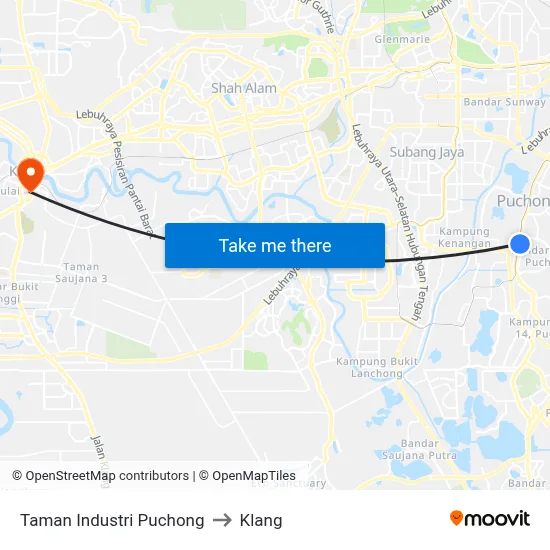 Taman Industri Puchong to Klang map