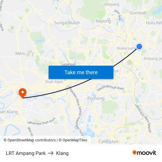 LRT Ampang Park to Klang map