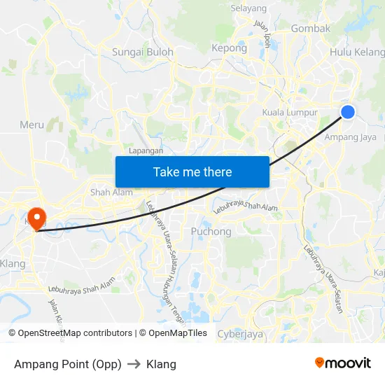 Ampang Point (Opp) to Klang map