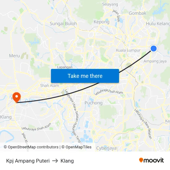Kpj Ampang Puteri to Klang map