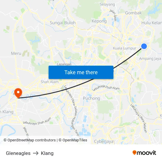 Gleneagles to Klang map