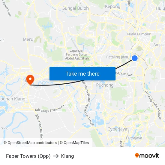 Faber Towers (Opp) to Klang map