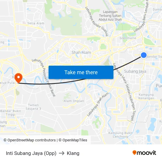 Inti Subang Jaya (Opp) to Klang map