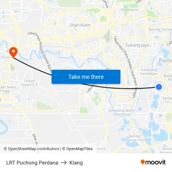LRT Puchong Perdana to Klang map