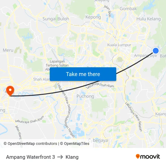 Ampang Waterfront 3 to Klang map