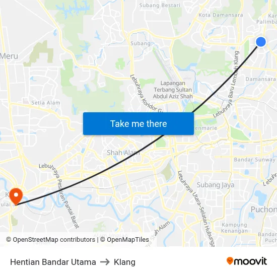 Hentian Bandar Utama to Klang map