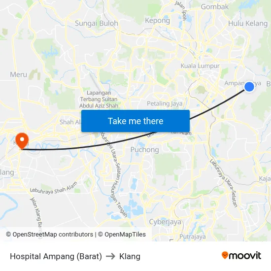 Hospital Ampang (Barat) to Klang map