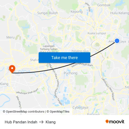 Hub Pandan Indah to Klang map